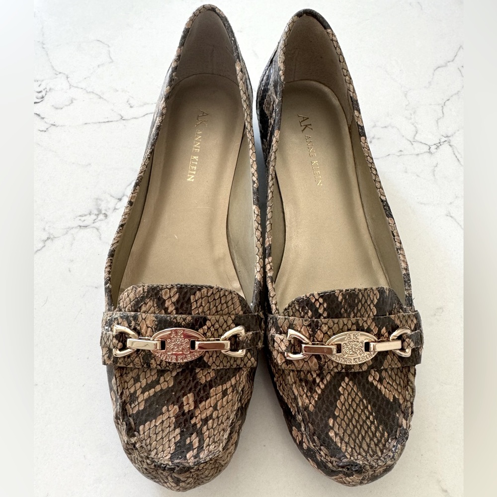 Anne Klein Flex Leather Loafers -snake skin print